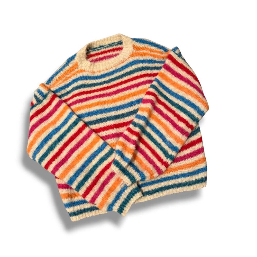 Colorful Multi-Stripe Crewneck Knit Pullover Sweater